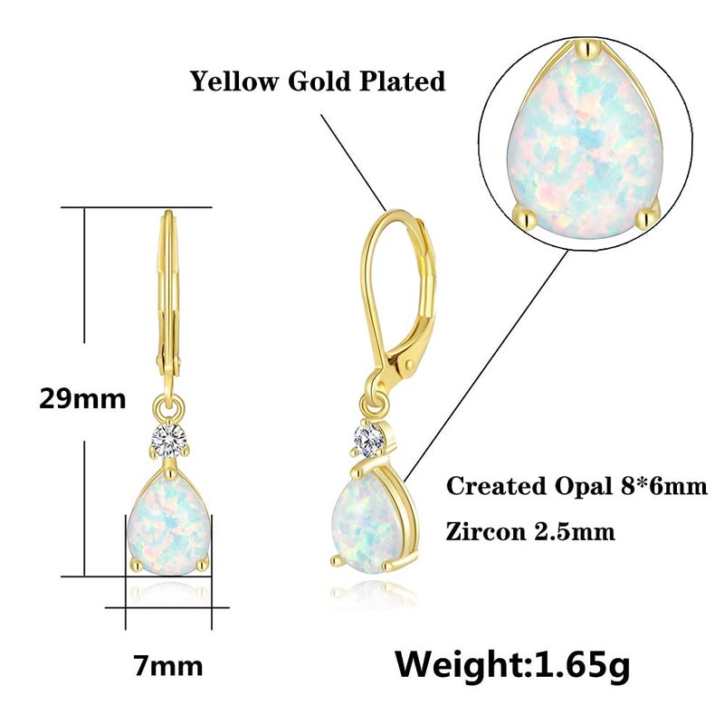 CiNily Small Gold Dangle Earrings Opal Leverback Drop Earrings for Women 14K Yellow Gold Plated Teardrop Gemstone Earrings - Image 2